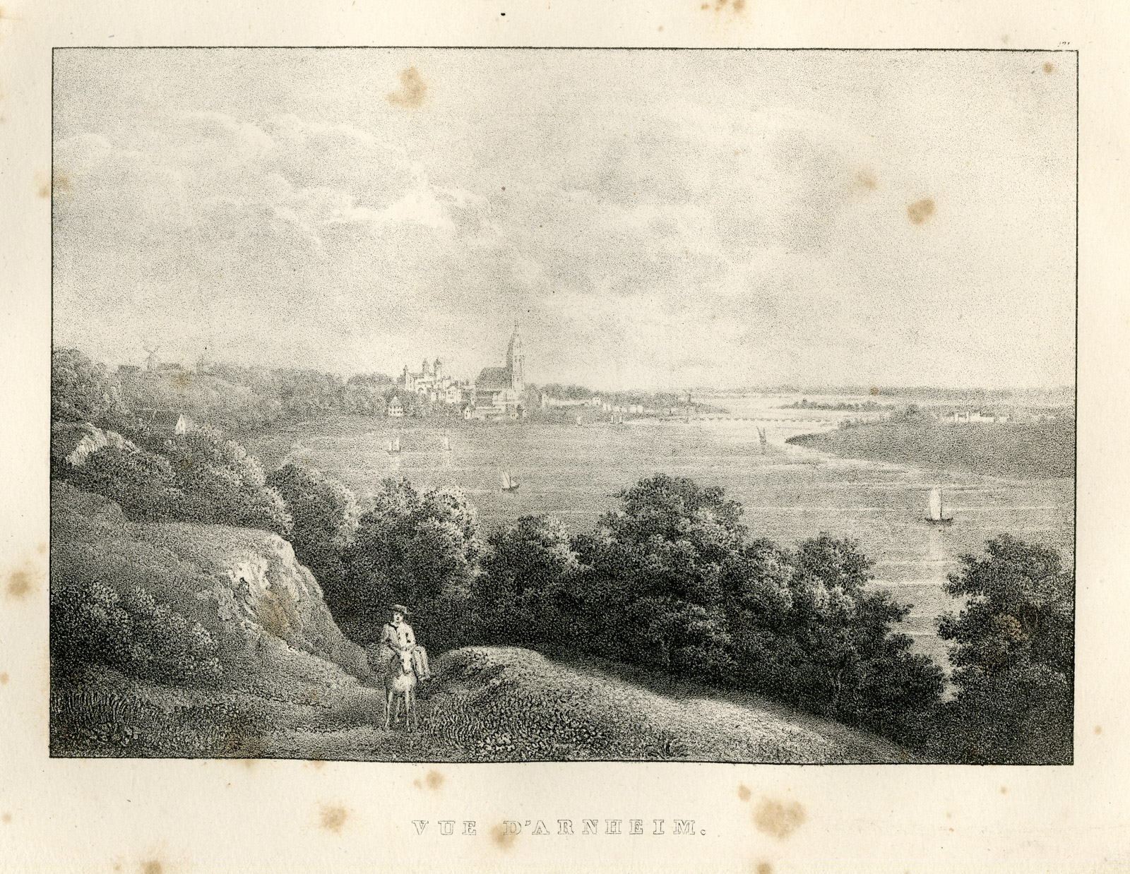 , Antique Print-ARNHEM-ARNHEIM-RIVER RHINE-VIEW-Cloet-1825, Pictura Antique Prints
