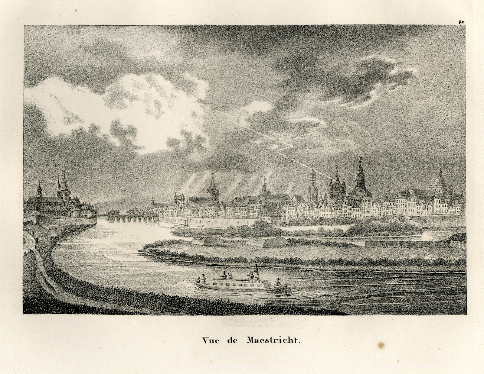 , Antique Print-MAASTRICHT-LIMBURG-MAAS RIVER-VIEW-Cloet-1825, Pictura Antique Prints
