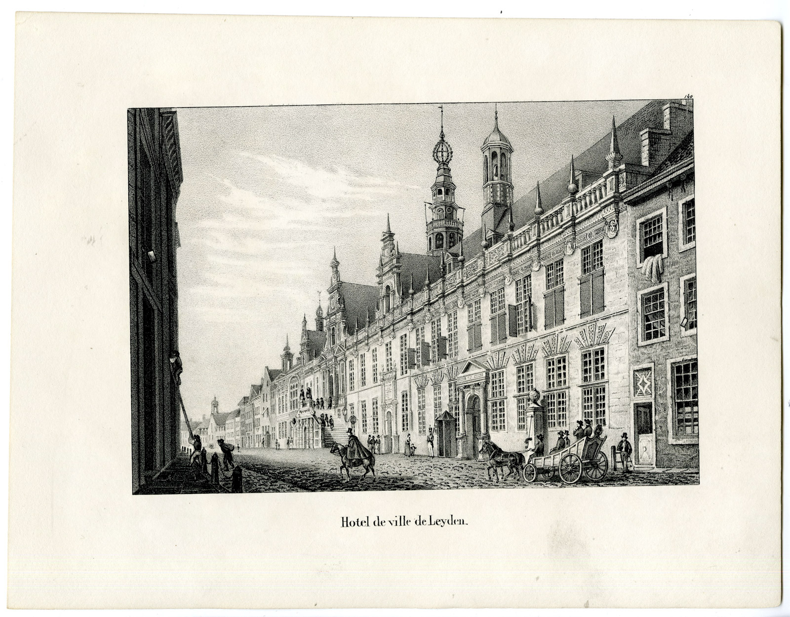 , Antique Print-LEYDEN-LEIDEN-CITY HALL-Cloet-1825, Pictura Antique Prints
