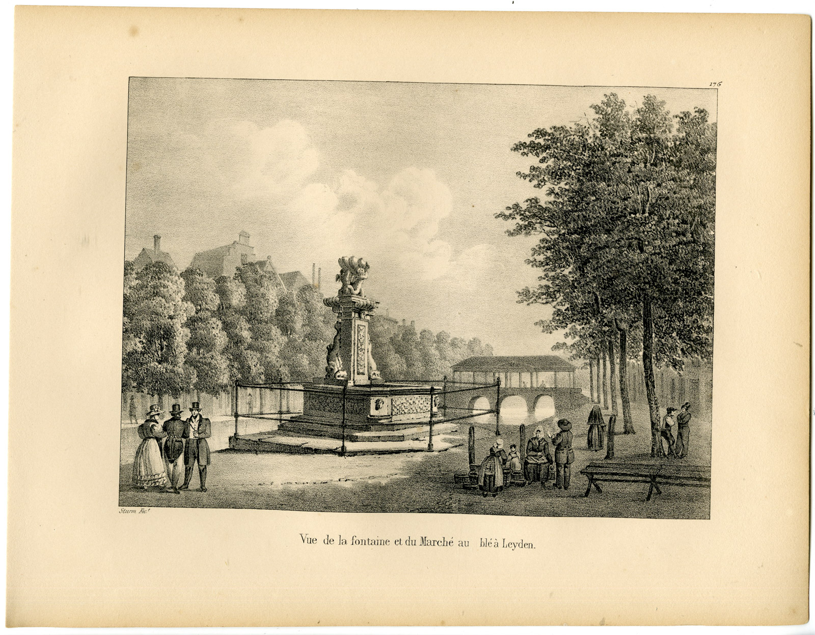 , Antique Print-LEYDEN-LEIDEN-CITY HALL-Cloet-1825, Pictura Antique Prints