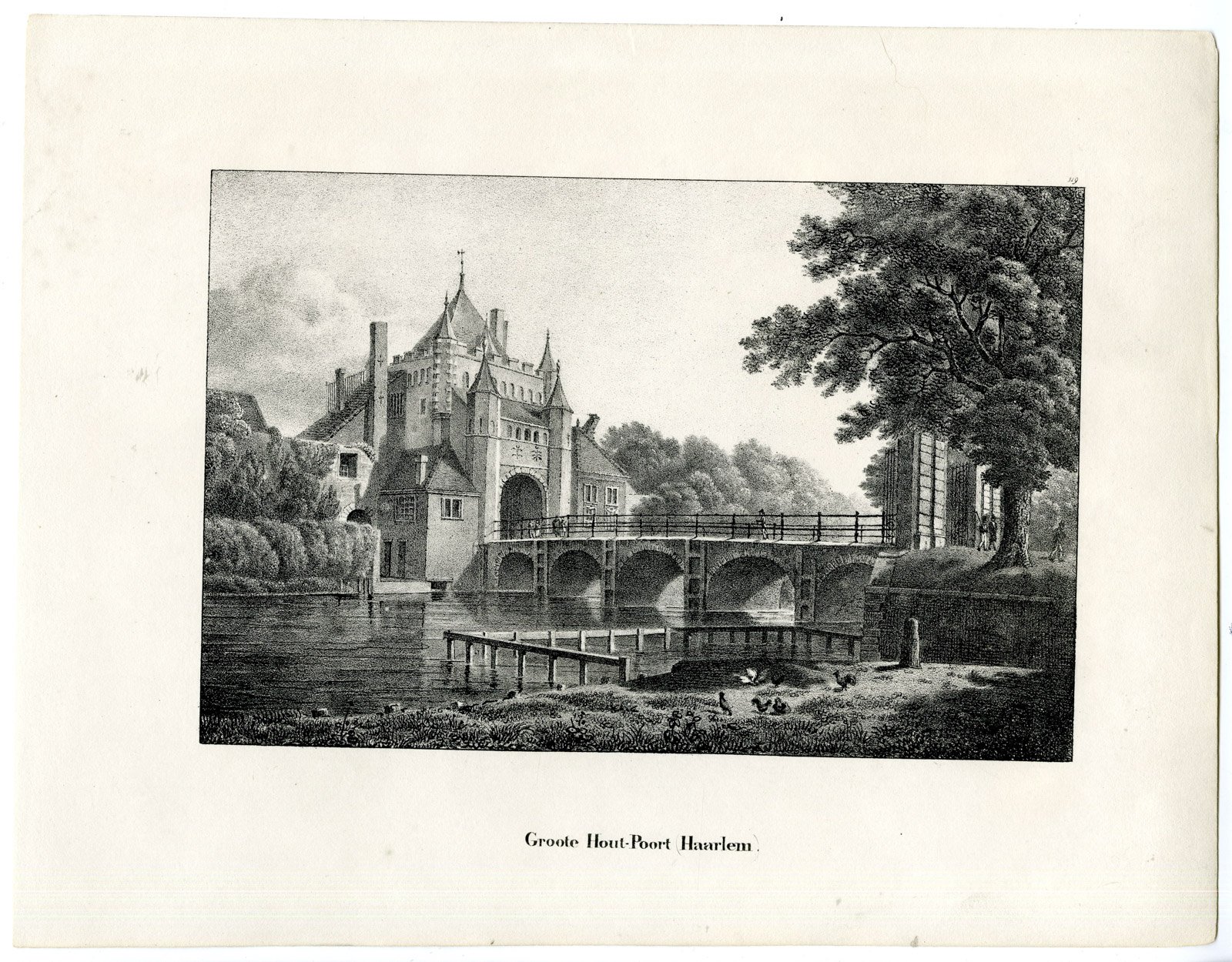 , Antique Print-GROTE HOUTPOORT-HAARLEM-CITY GATE-Cloet-1825, Pictura Antique Prints