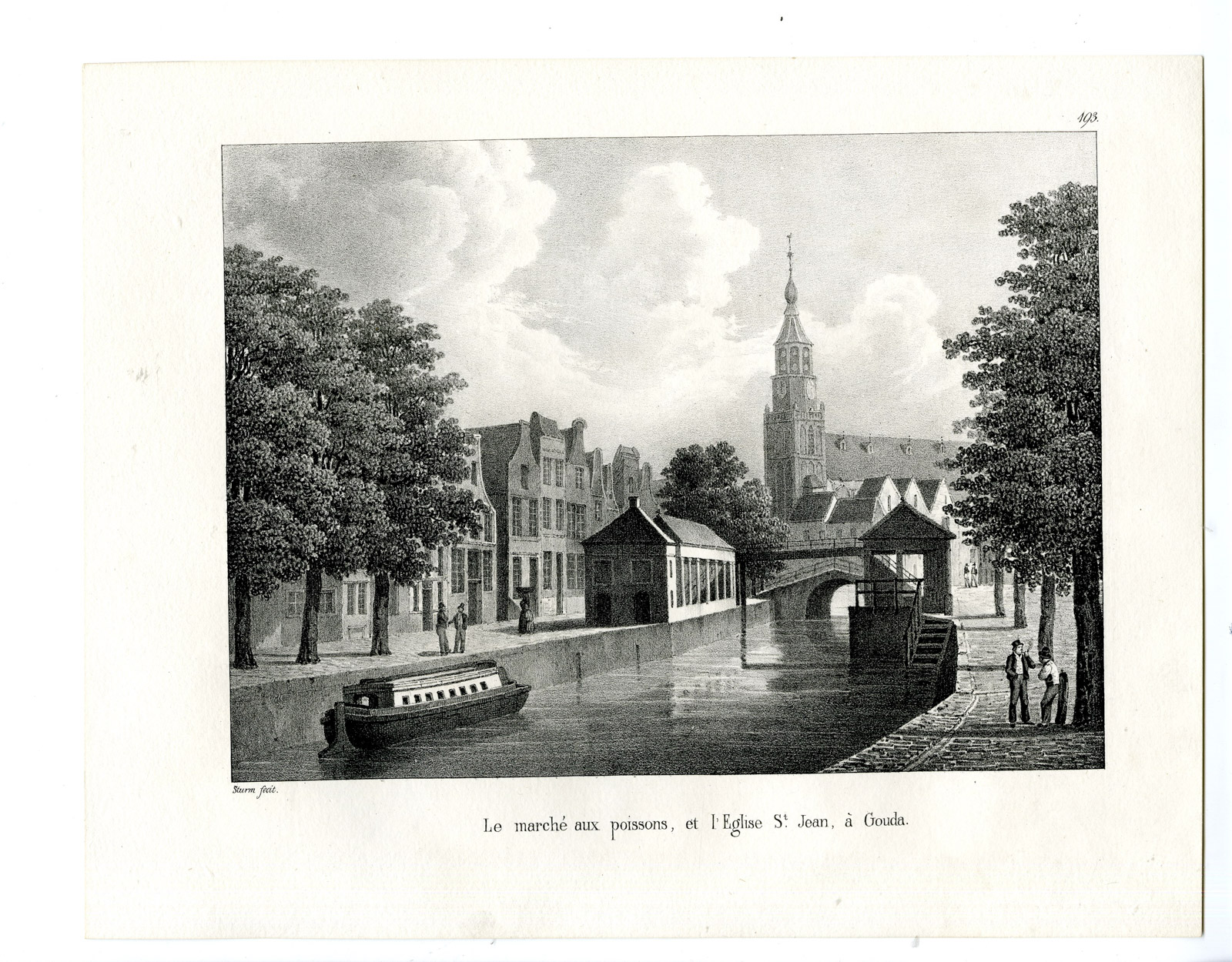 , Antique Print-GOUDA-ST. JANSKERK-FISH MARKET-Cloet-1825, Pictura Antique Prints