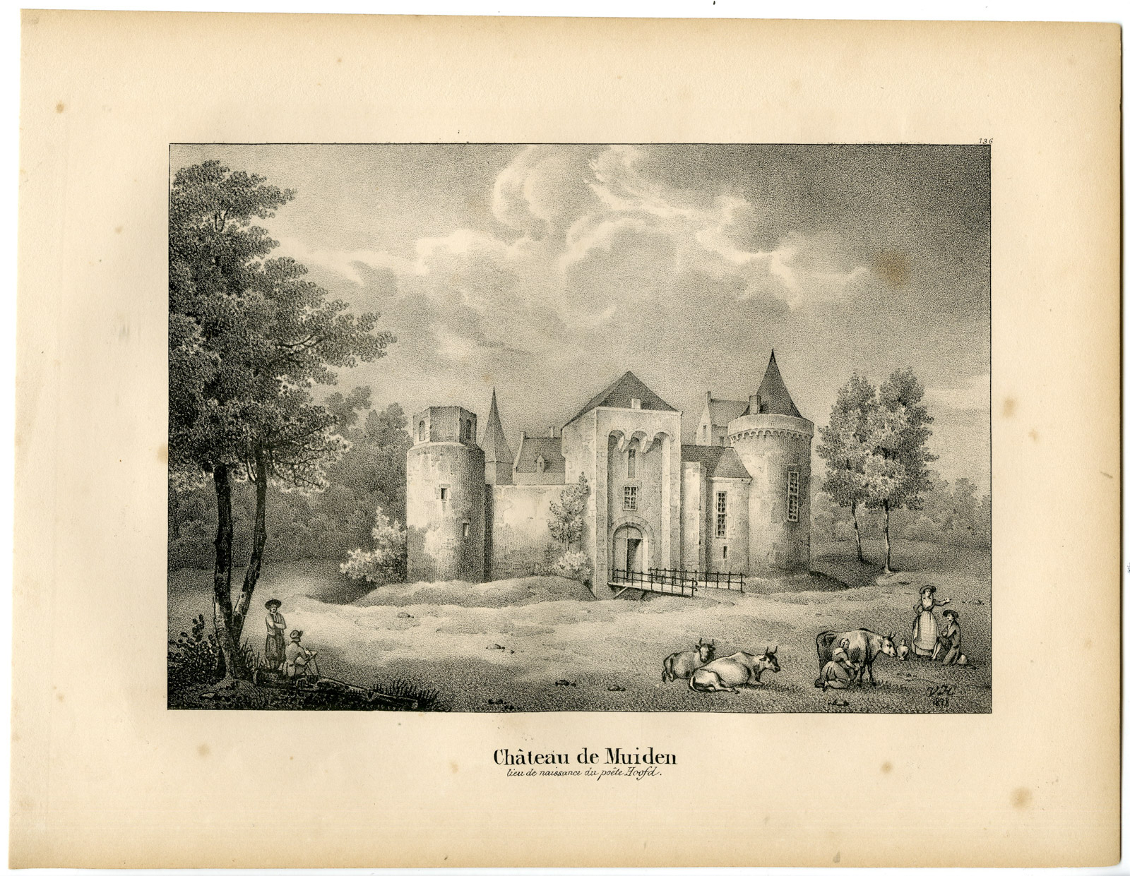 , Antique Print-CASTLE-MUIDEN-MUIDERSLOT-Cloet-1825, Pictura Antique Prints