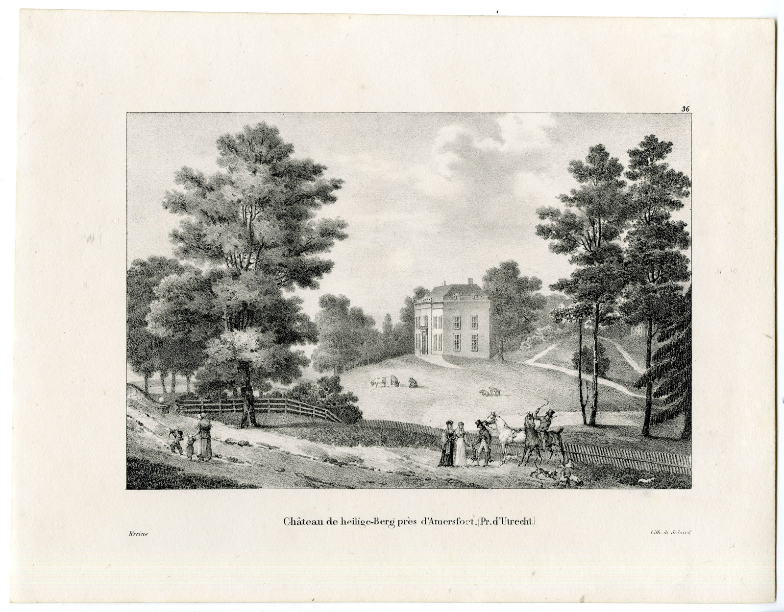 , Antique Print-HEILIGENBERG CASTLE-LEUSDEN-AMERSFOORT-Cloet-1825, Pictura Antique Prints