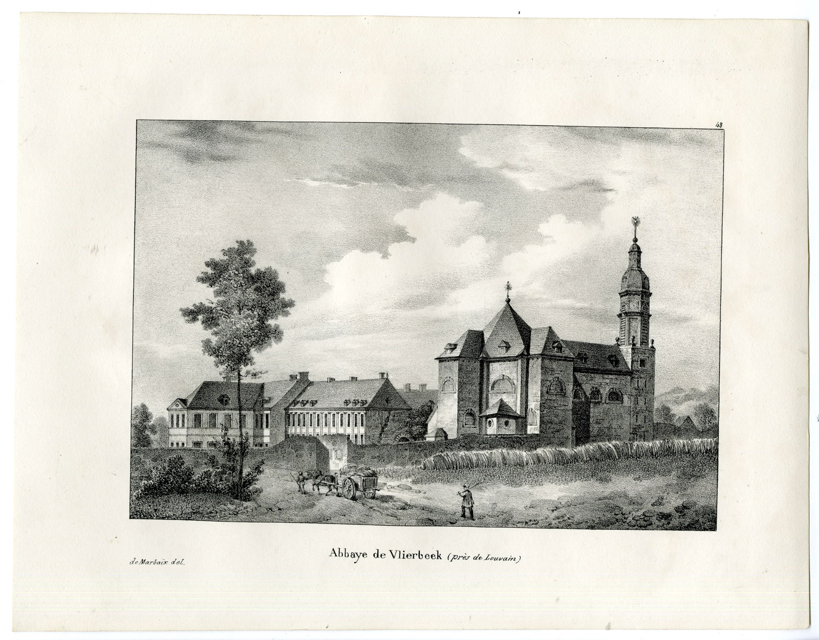 , Antique Print-ABBEY-VLIERBEEK-LEUVEN-BENEDICTINE-Cloet-1825, Pictura Antique Prints