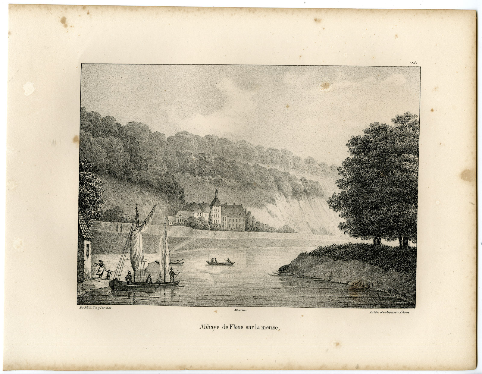 , Antique Print-ABBEY-FLONE-MAAS-MEUSE-LIEGE-Cloet-1825, Pictura Antique Prints
