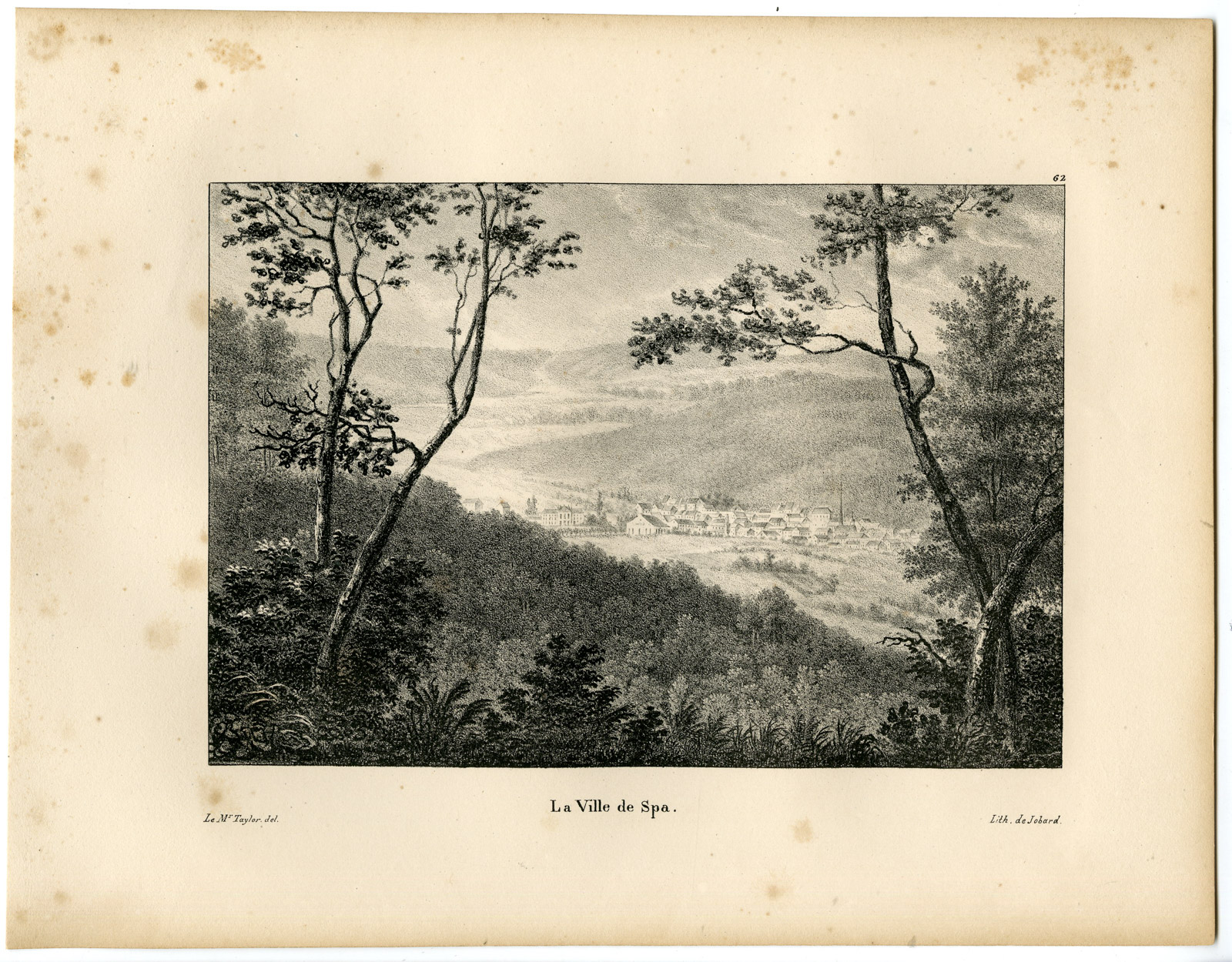 , Antique Print-SPA-BELGIUM-VIEW-Cloet-1825, Pictura Antique Prints