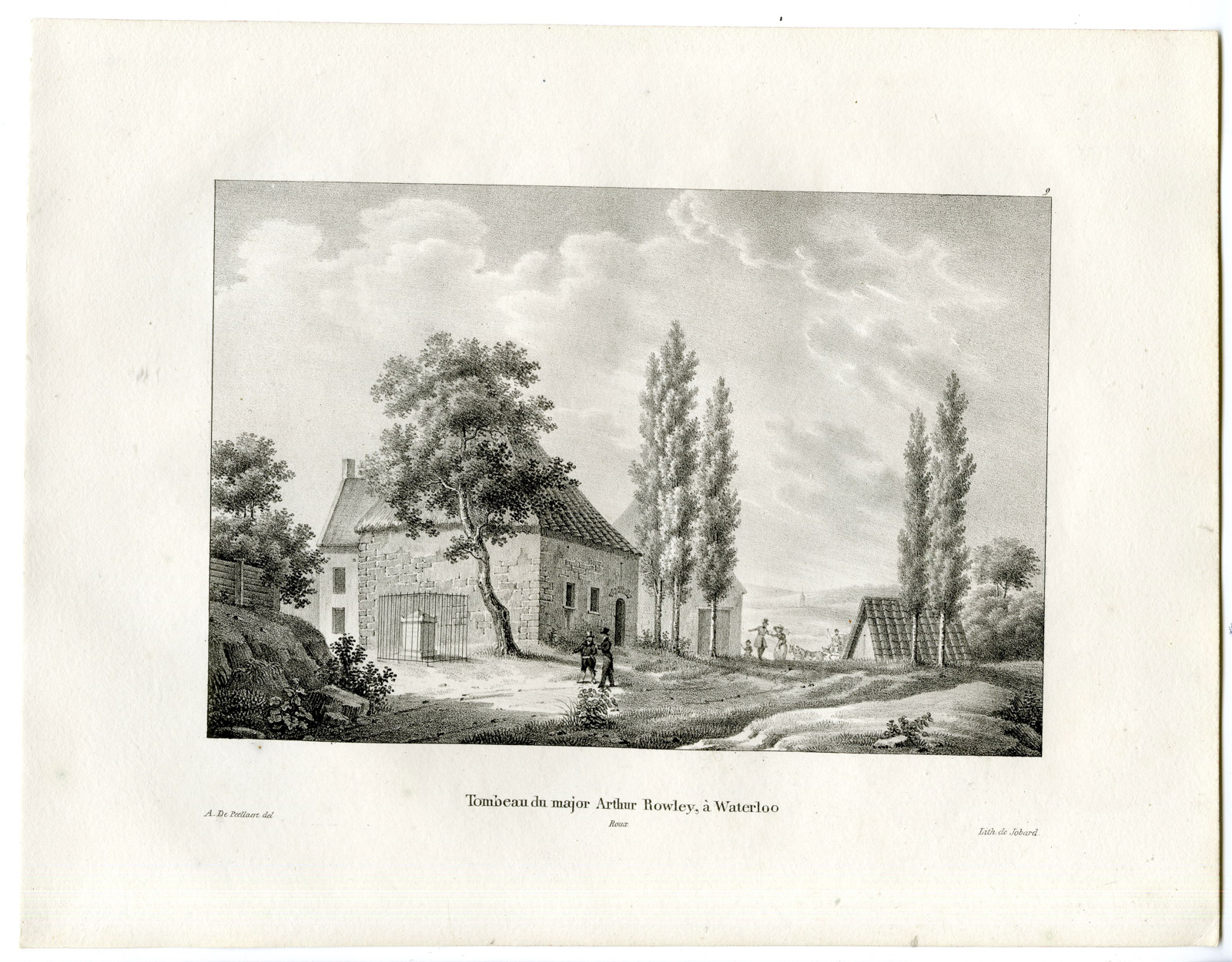 , Antique Print-TOMB-MAJOR ARTHUR ROWLEY-WATERLOO-Cloet-1825, Pictura Antique Prints
