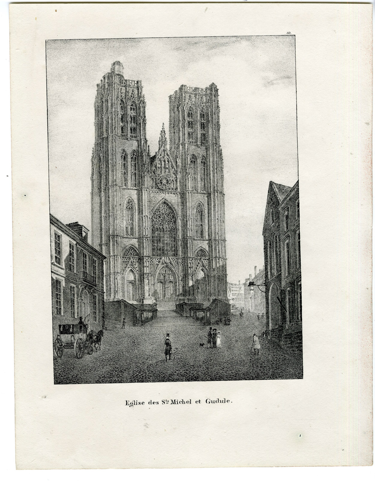 , Antique Print-CATHEDRAL OF ST. MICHAEL AND GUDULA-BRUSSELS-Cloet-1825, Pictura Antique Prints