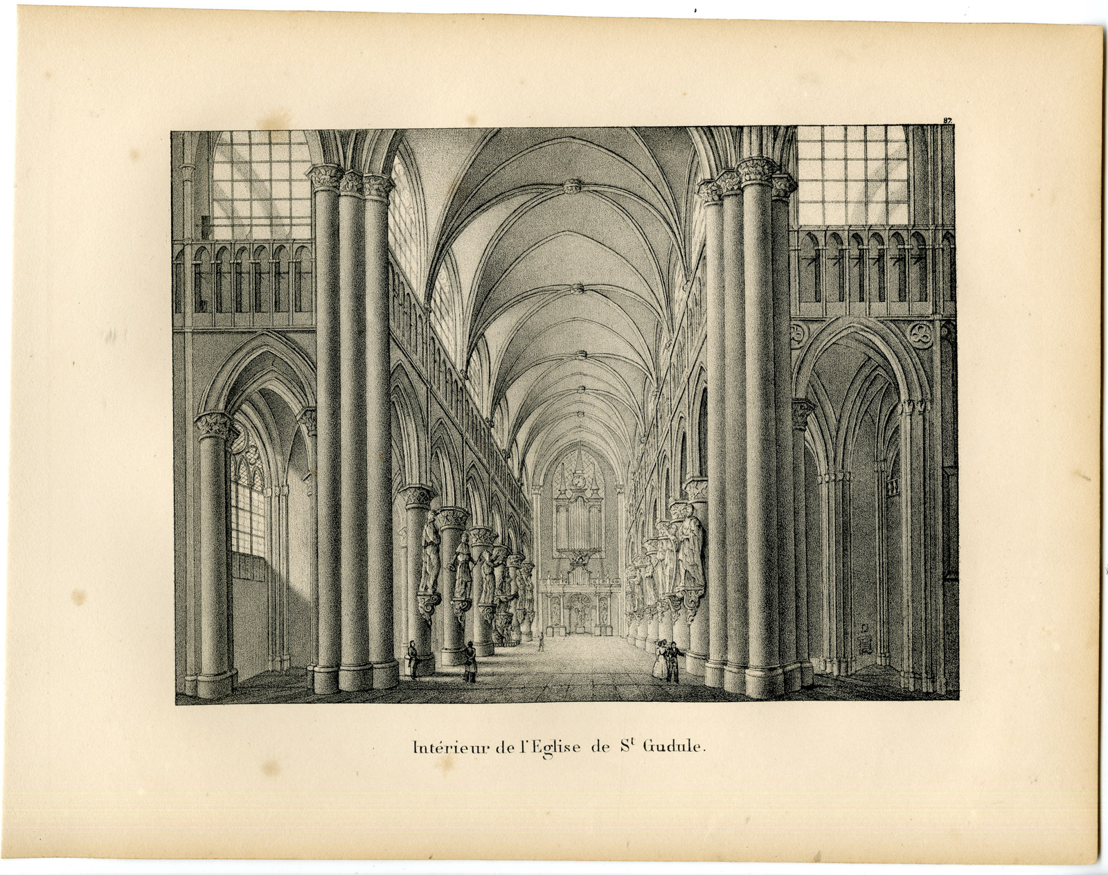 , Antique Print-CATHEDRAL OF ST. MICHAEL AND ST. GUDULA-BRUSSELS-Cloet-1825, Pictura Antique Prints