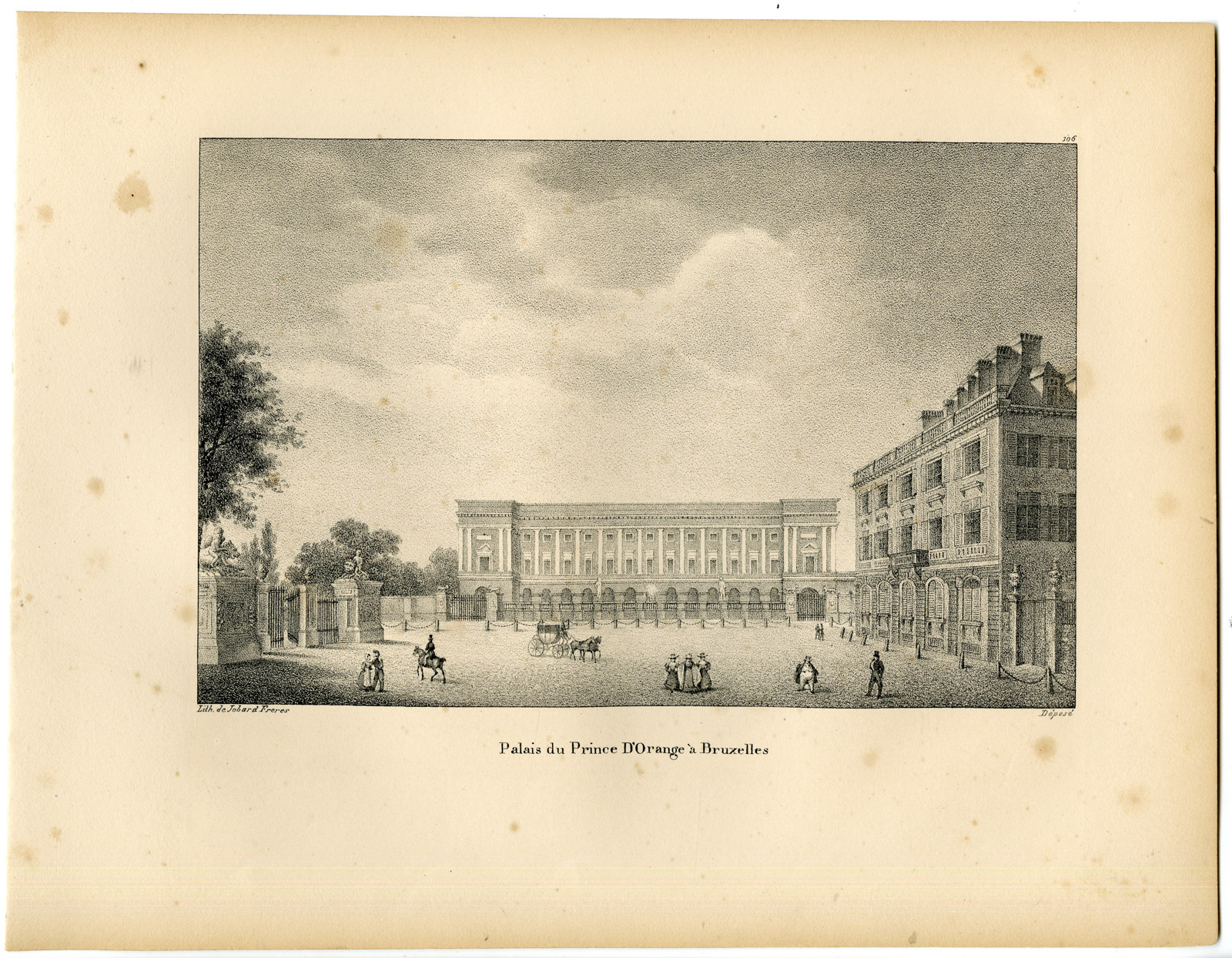 , Antique Print-PALACE-PRINCE OF ORANGE-BRUSSELS-Cloet-1825, Pictura Antique Prints