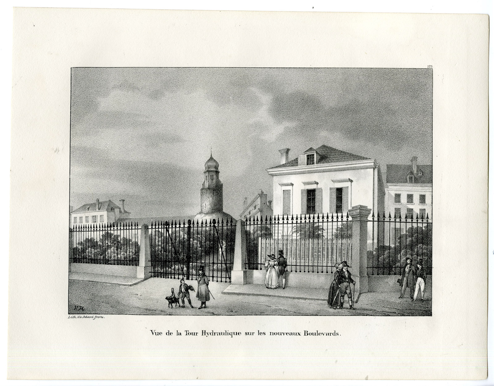 , Antique Print-HYDRAULIC TOWER-NEW BOULEVARDS-BRUSSELS-Cloet-1825, Pictura Antique Prints