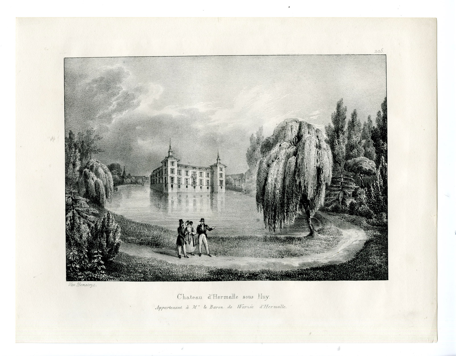 , Antique Print-CHATEAU-HERMALLE SOUS HUY-CASTLE-Cloet-1825, Pictura Antique Prints