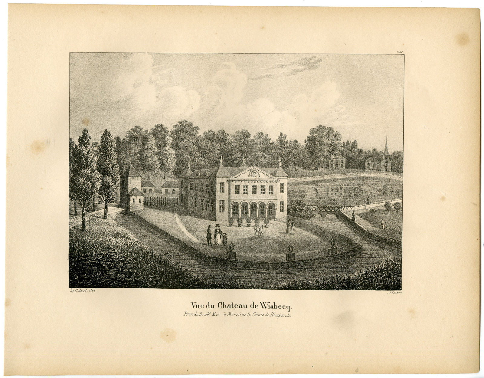 , Antique Print-CHATEAU DE WISBECQ-REBECQ-CASTLE-Cloet-1825, Pictura Antique Prints