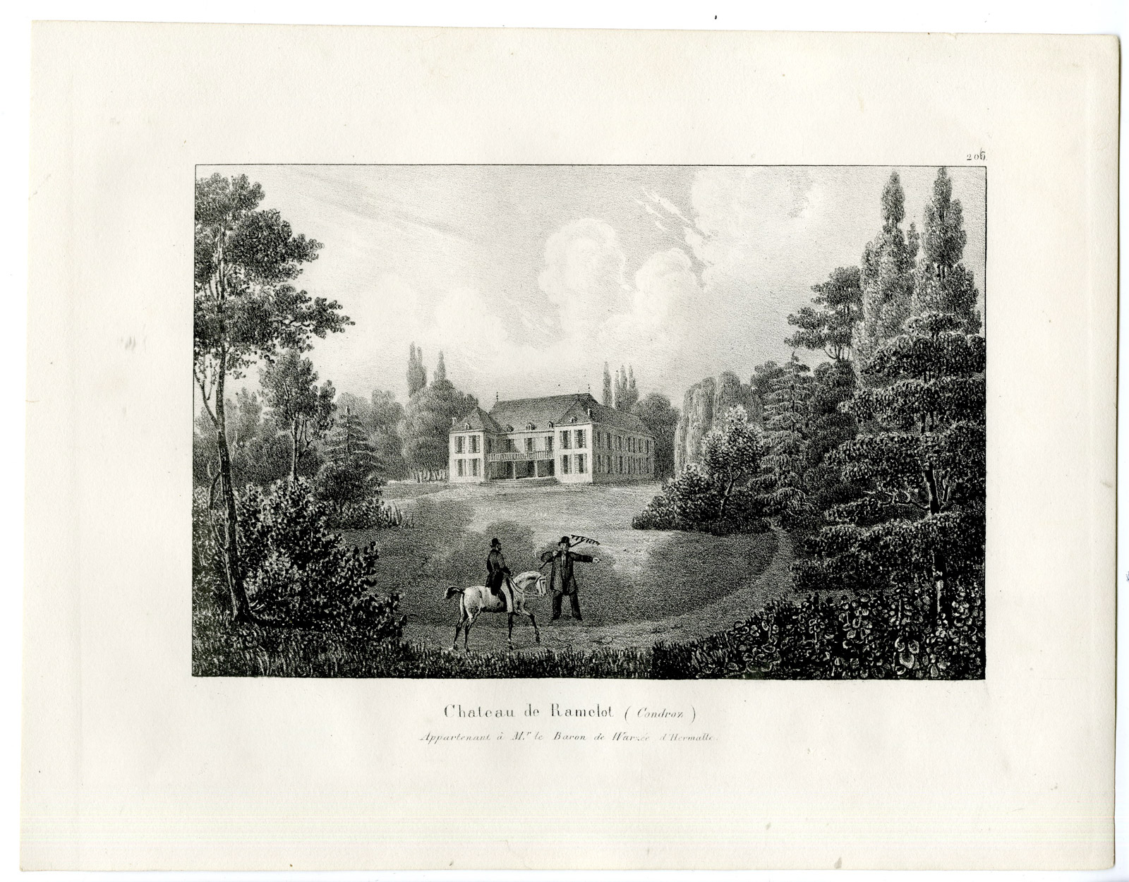 , Antique Print-CHATEAU DE RAMELOT-CONDROZ=CASTLE-Cloet-1825, Pictura Antique Prints