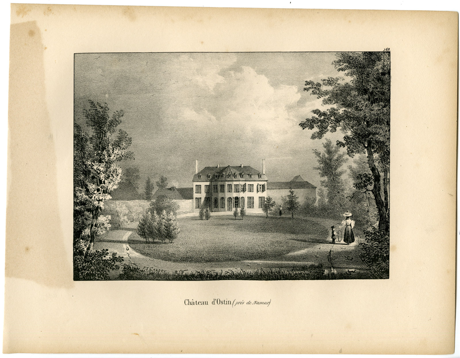 , Antique Print-CHATEAU-OSTIN-NAMUR-CASTLE-Cloet-1825, Pictura Antique Prints