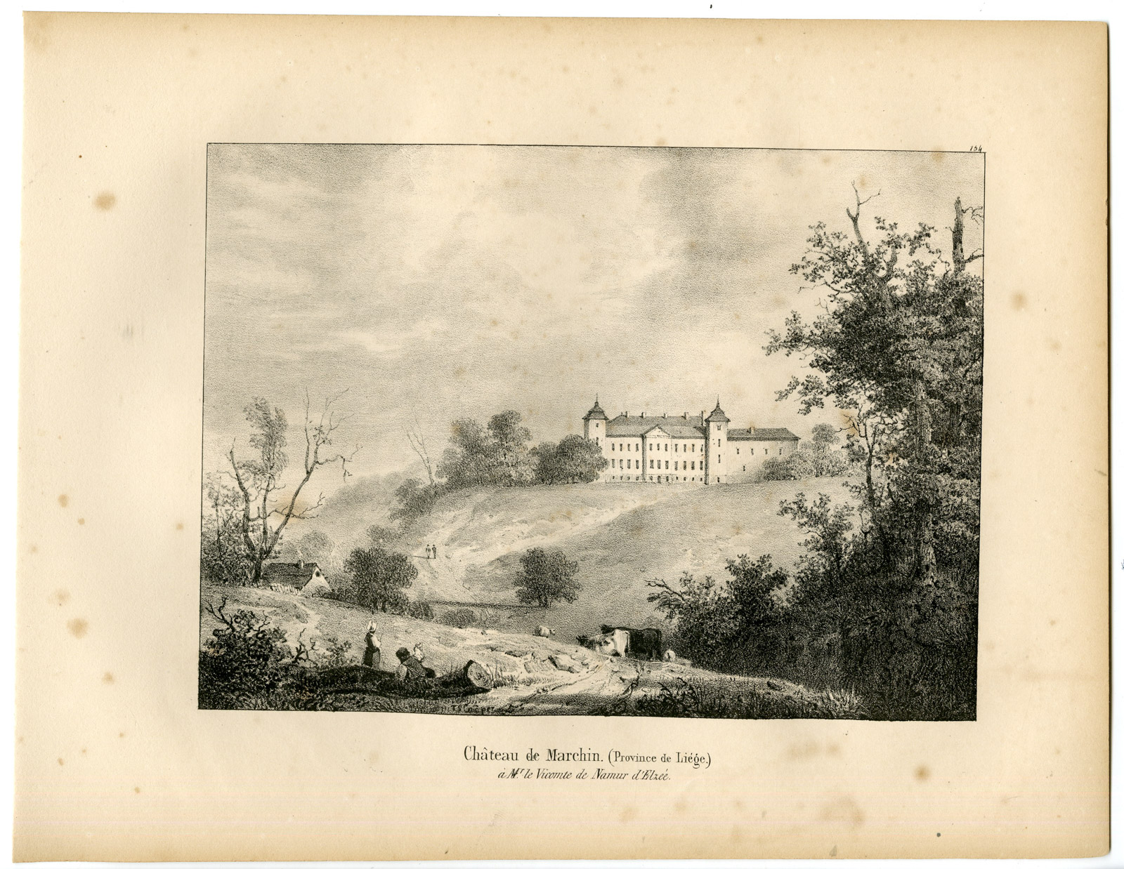 , Antique Print-CHATEAU-MARCHIN-MODAVE-LIEGE-CASTLE-Cloet-1825, Pictura Antique Prints