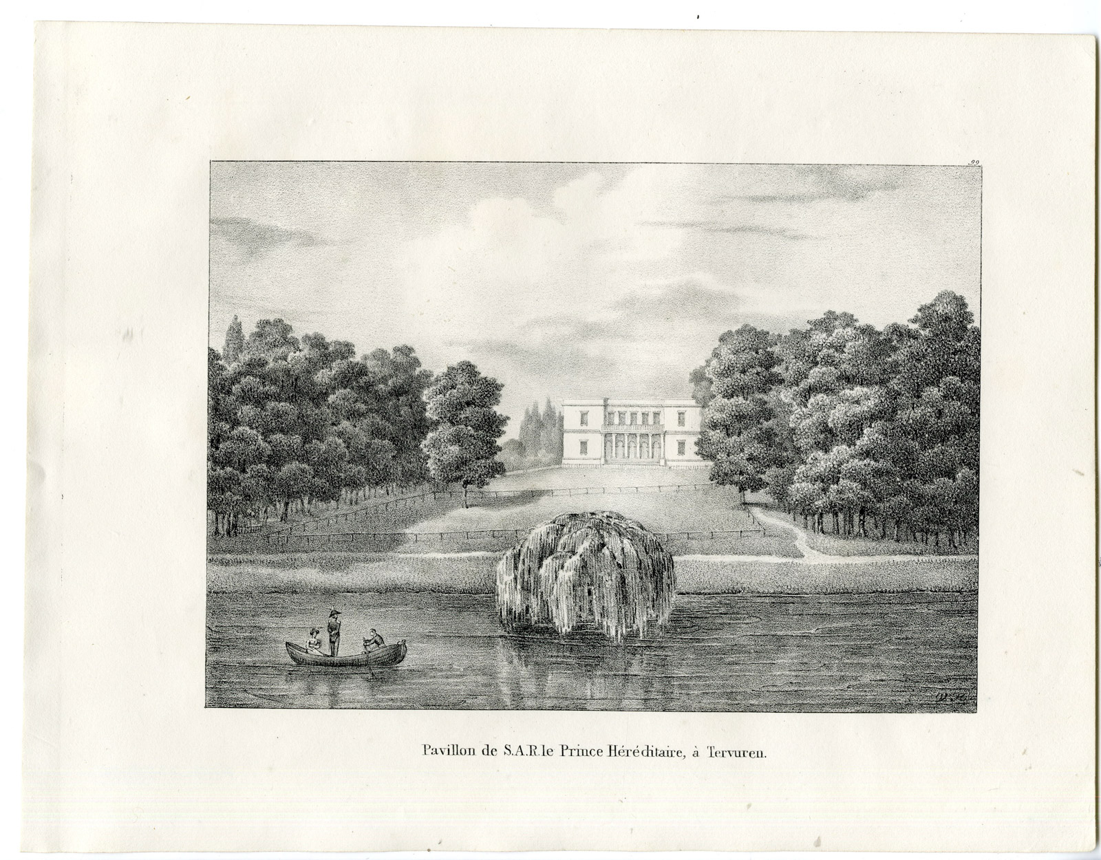 , Antique Print-HUNTING PAVILLON-TERVUREN-ORANGE-Cloet-1825, Pictura Antique Prints