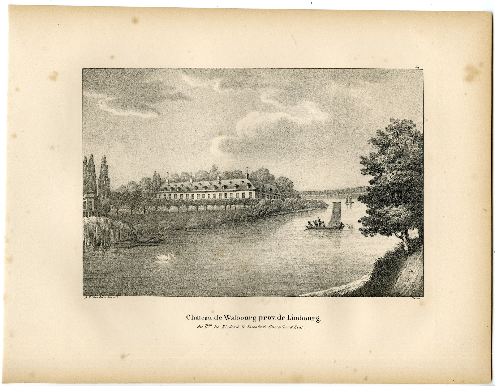 , Antique Print-CHATEAU-WALBURG-CASTLE-SINT NIKLAAS-Cloet-1825, Pictura Antique Prints