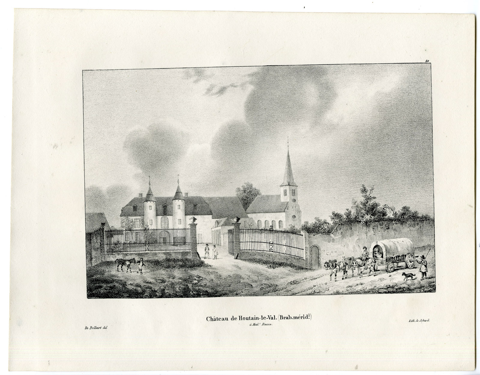 , Antique Print-CHATEAU-HOUTAIN LE VAL-CASTLE-Cloet-1825, Pictura Antique Prints
