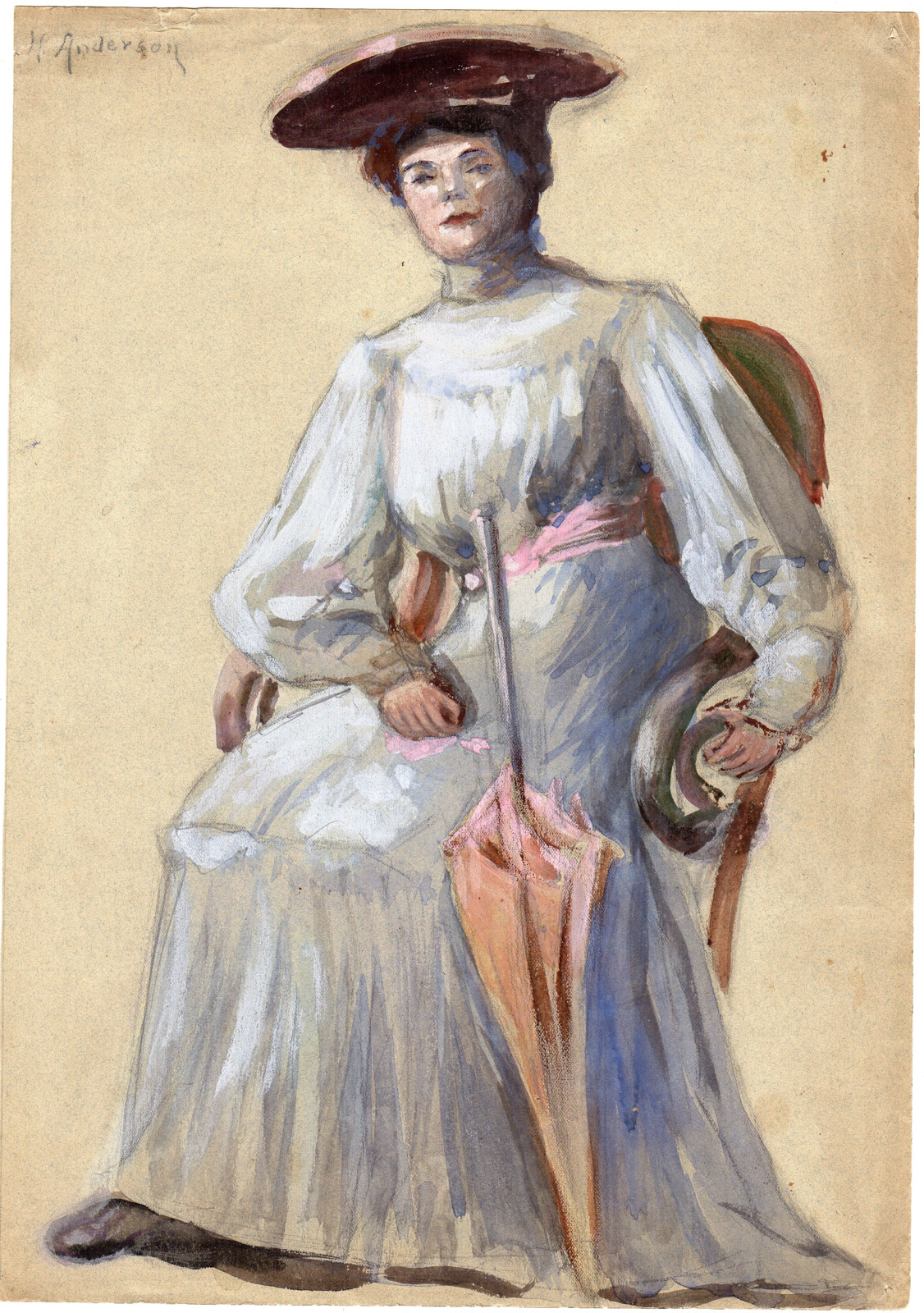 , Antique Drawing-LADY-WOMAN-WELL TO DO-Anderson-ca. 1900, Pictura Antique Prints
