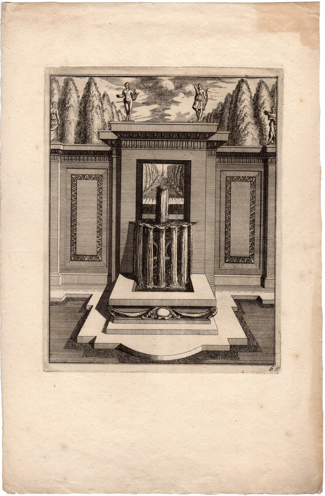 , Antique Print-FOUNTAIN DESIGN-PARK-FEMALE MYTHOLOGICAL FIGURES-Anonymous-18th.c., Pictura Antique Prints