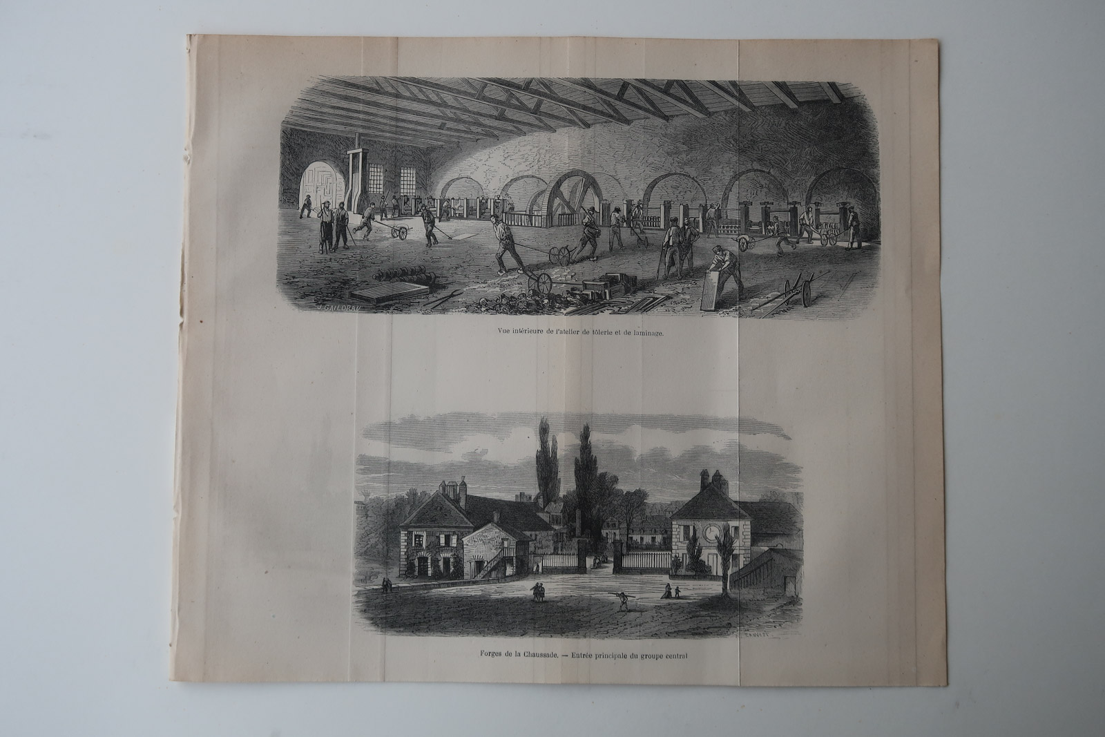 , 4-Antique Prints-IRONWORKS-FORGERY-LA CHAUSSADE-GUERIGNY-Revue Maritime-1869, Pictura Antique Prints