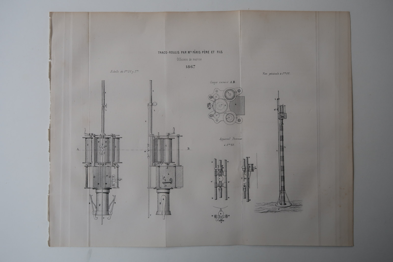 , 3-Antique Prints-TRACE ROULIS-FRENCH NAVY-BALANCING INSTRUMENT-Revue Maritime-1869, Pictura Antique Prints