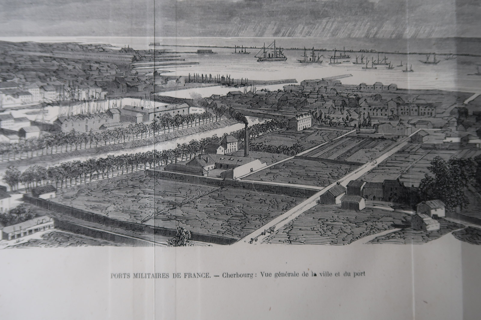 , 8-Antique Prints-CHERBOURG-VIEW-PLAN-NAVY PORT-ARSENAL-Revue Maritime-1869, Pictura Antique Prints