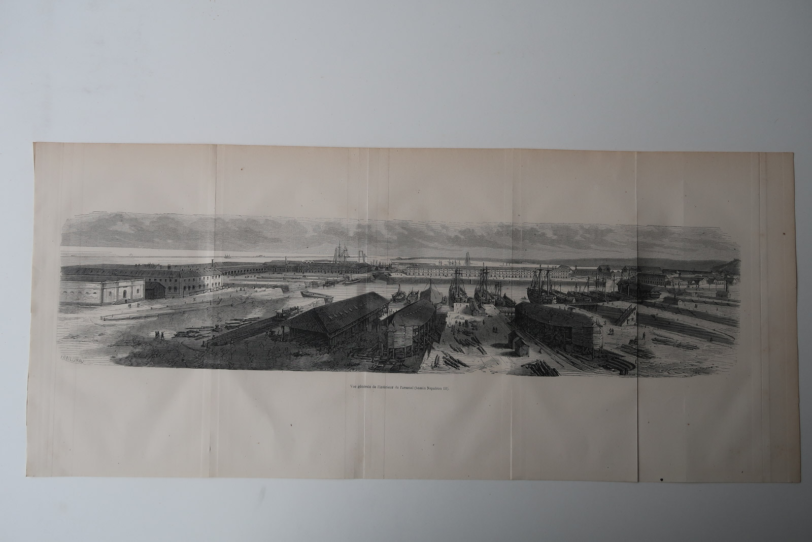 , 8-Antique Prints-CHERBOURG-VIEW-PLAN-NAVY PORT-ARSENAL-Revue Maritime-1869, Pictura Antique Prints