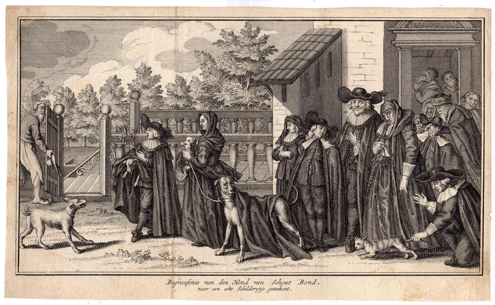 , Antique Print-DOG-FUNERAL-TYTER-WILLEM DE BONT-Vondel-1707, Pictura Antique Prints