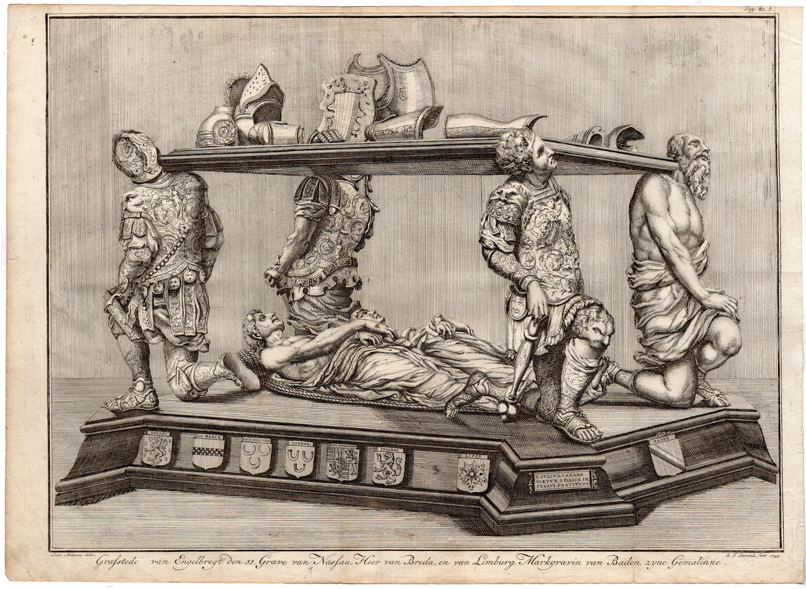 , Antique Print-TOMB-COUNT-ENGELBREGT II-NASSAU-LORD OF BREDA-Immink-Antiquus-1744, Pictura Antique Prints