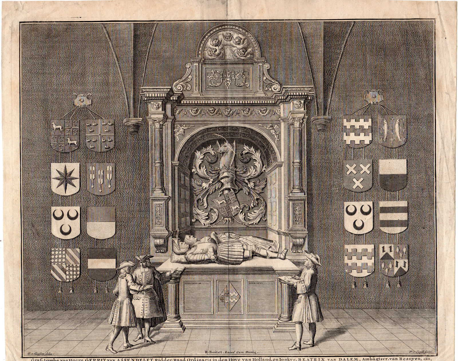 , Antique Print-TOMB-GERRIT VAN ASSENDELFT-van Cuyck-van Giessen -1730, Pictura Antique Prints