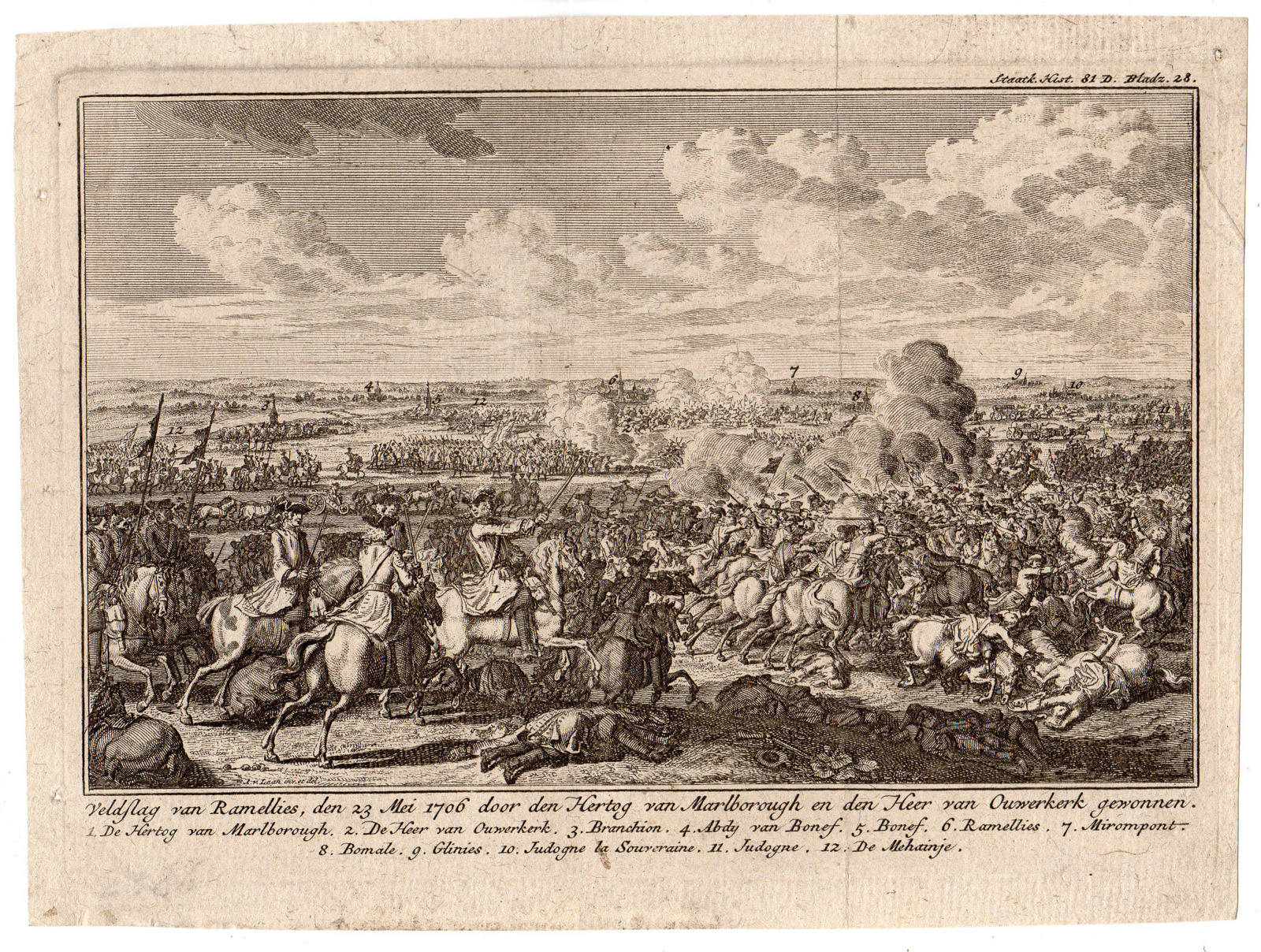 , Antique Print-BATTLE RAMELLIES-BELGIUM-MARLBOROUGH-WAR-van der Laan-1706, Pictura Antique Prints