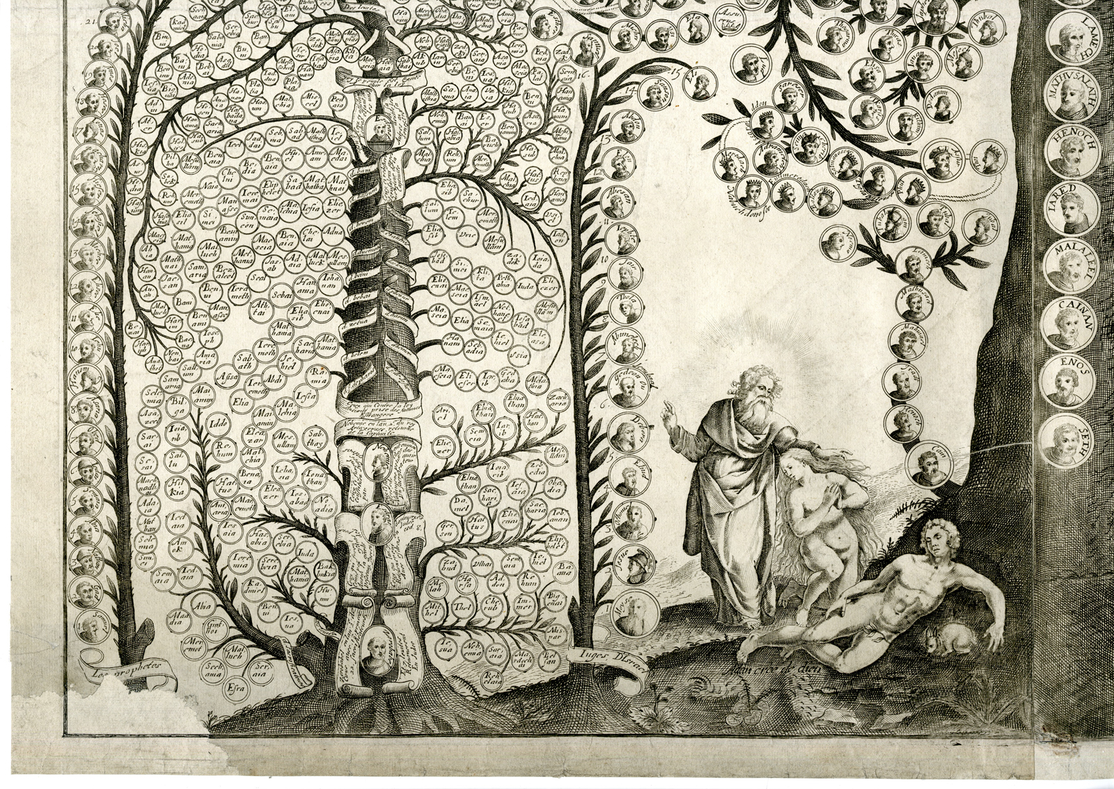 , Rare Antique Print-LARGE GENEALOGICAL TREE-OLD TESTAMENT-RELIGIOUS-ADAM-EVE-c.1700, Pictura Antique Prints