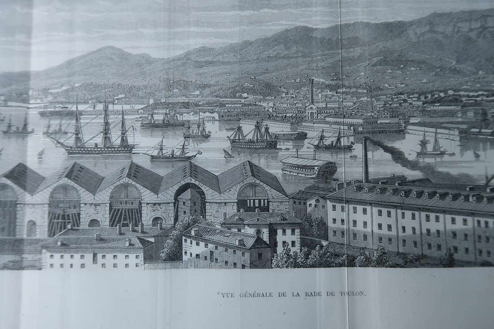 , 6-Antique Prints-TOULON-FRENCH NAVY-BASIN-PORT-SHIPS-Revue Maritime-1869, Pictura Antique Prints