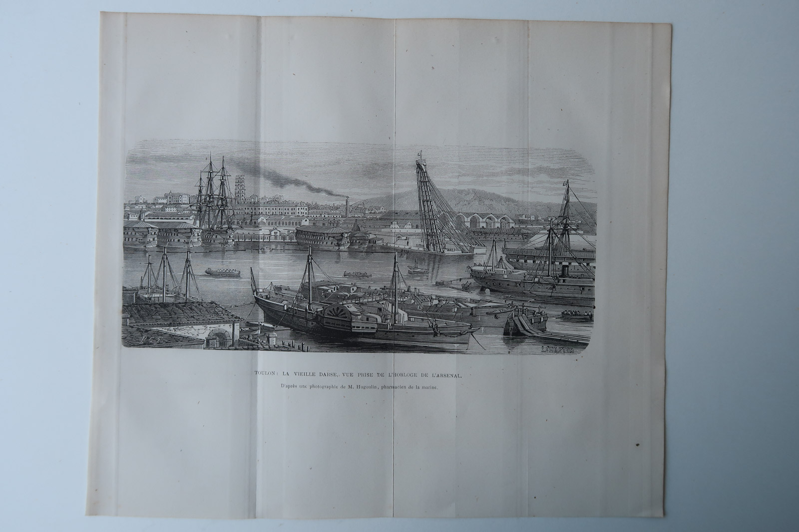 , 6-Antique Prints-TOULON-FRENCH NAVY-BASIN-PORT-SHIPS-Revue Maritime-1869, Pictura Antique Prints
