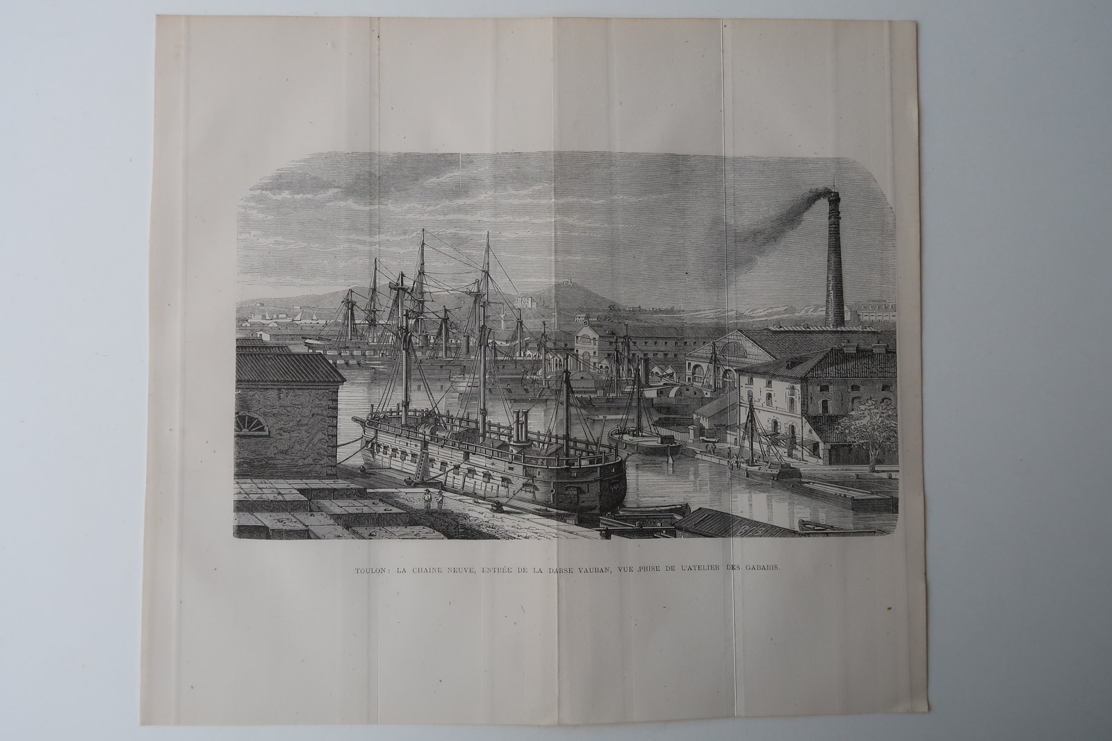 , 6-Antique Prints-TOULON-FRENCH NAVY-BASIN-PORT-SHIPS-Revue Maritime-1869, Pictura Antique Prints