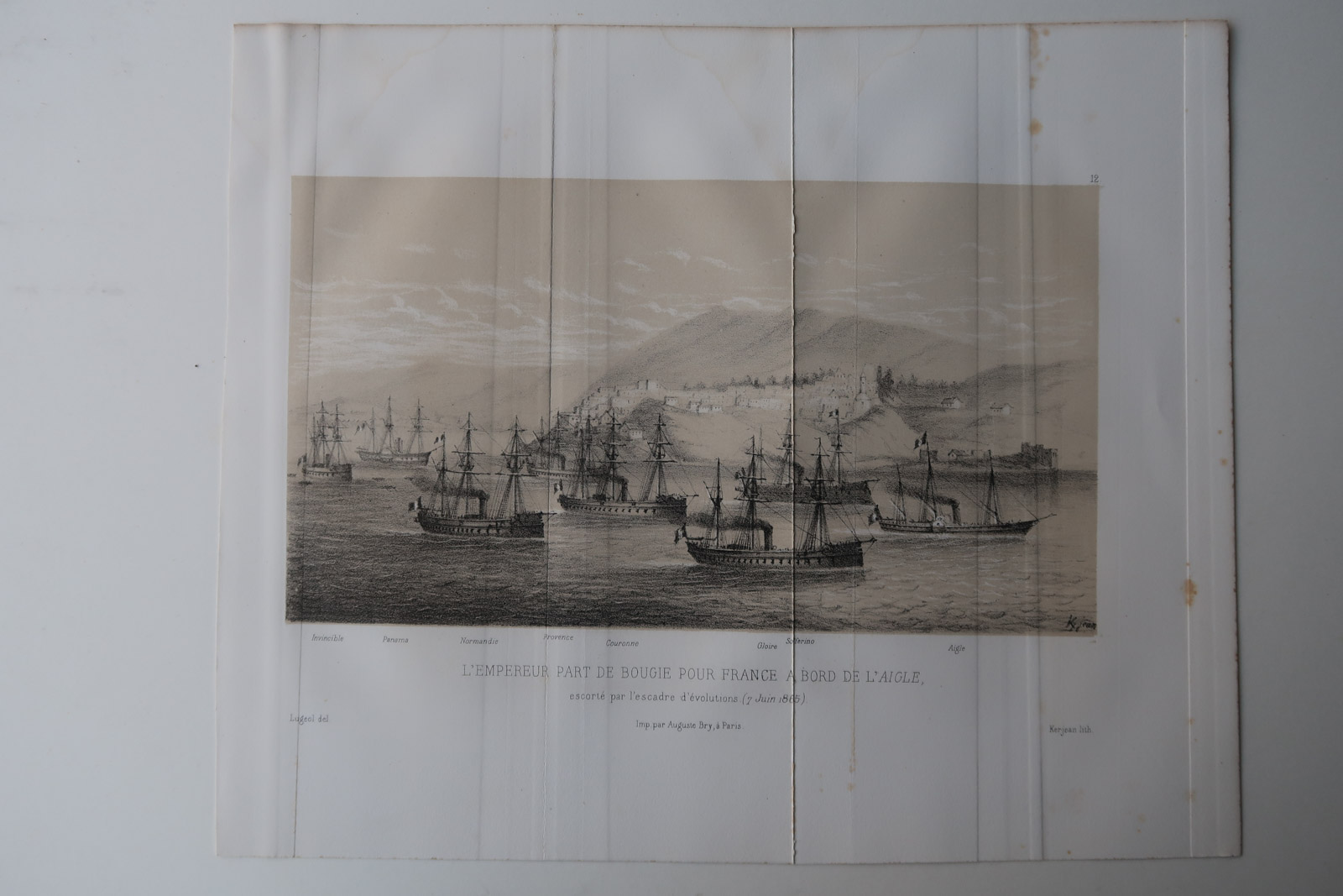 , Antique Print-BOUGIE-BEJAIA-ALGERIA-SHIP-NAPOLEON-Kerjean-Revue Maritime-1869, Pictura Antique Prints