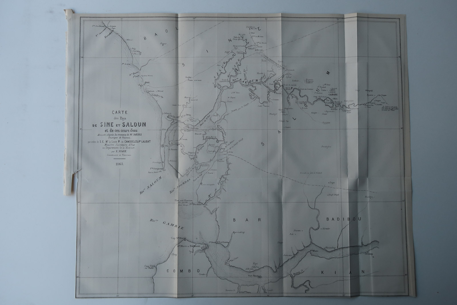 , Antique Map-SENEGAL-SINE-SALOUM RIVER-FRENCH NAVY-Revue Maritime-1869, Pictura Antique Prints