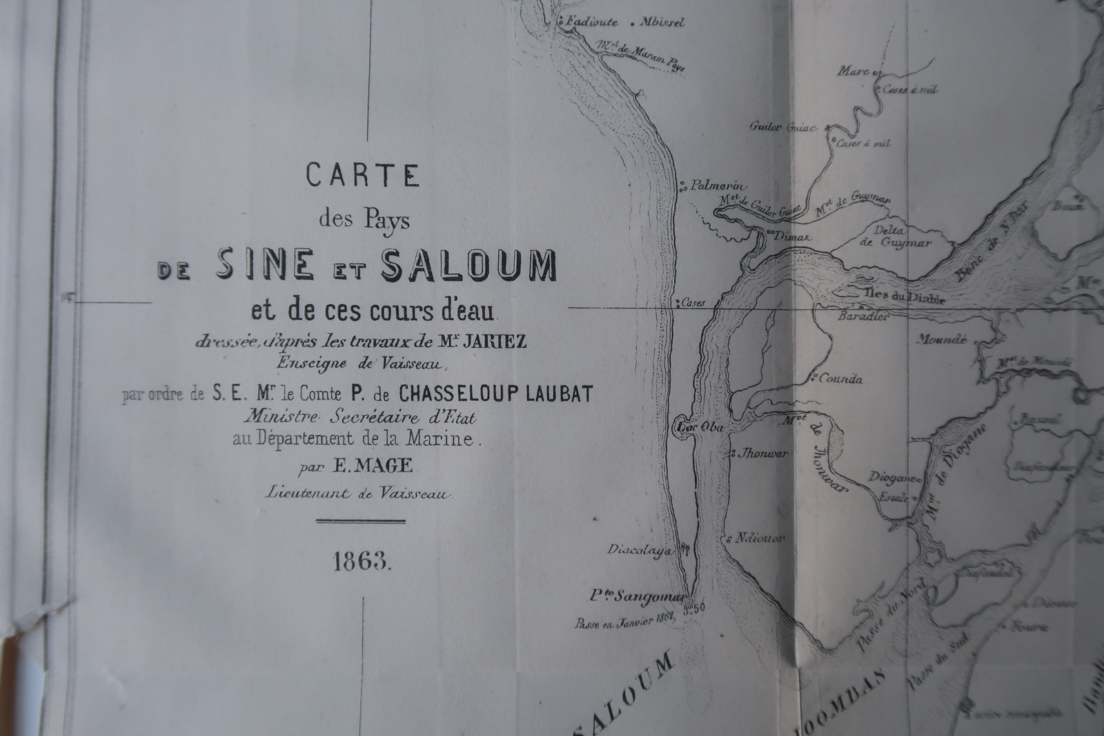 , Antique Map-SENEGAL-SINE-SALOUM RIVER-FRENCH NAVY-Revue Maritime-1869, Pictura Antique Prints
