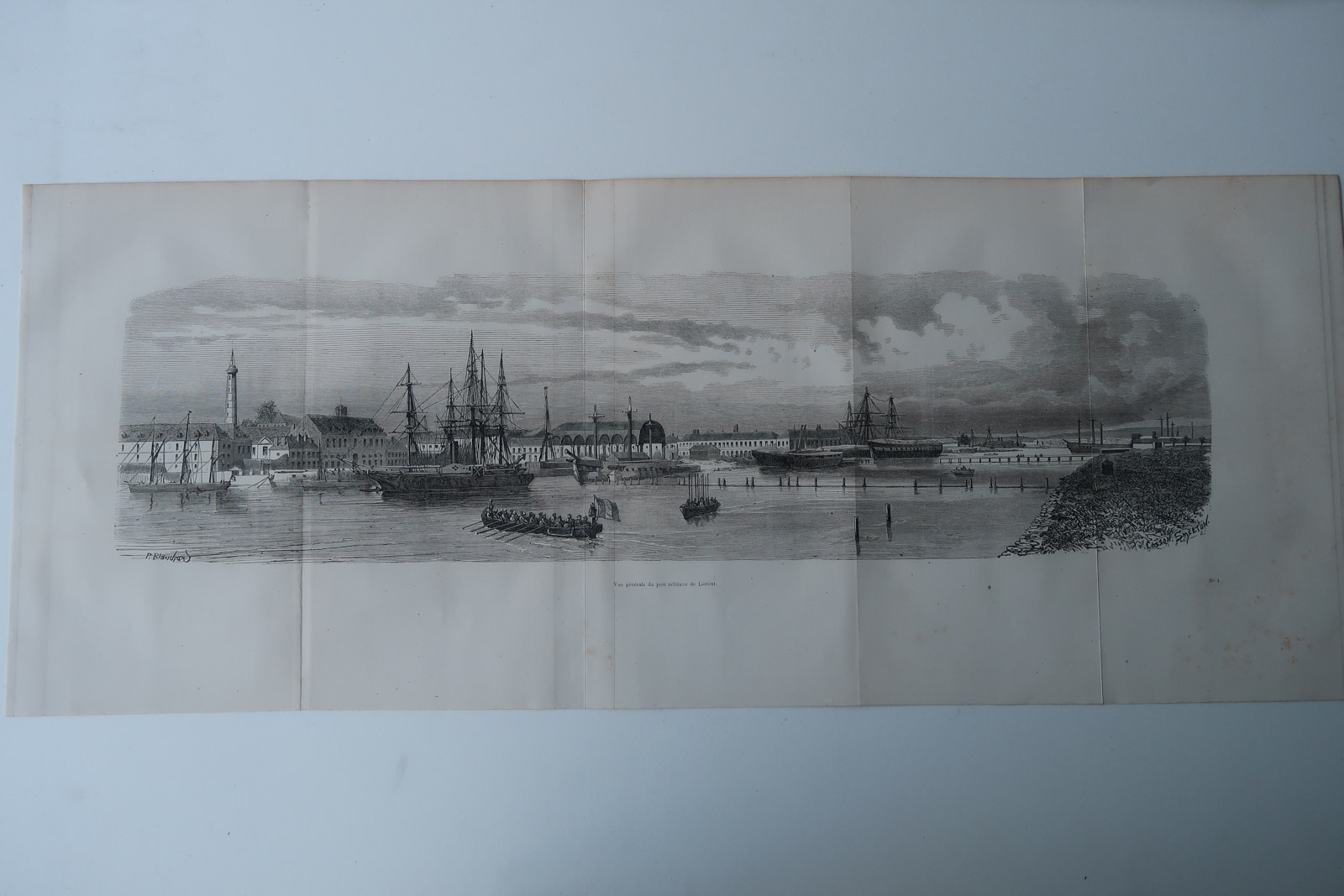 , 5-Antique Prints-FRENCH NAVY-LORIENT-VIEW-PORT-DOCKS-SHIPS-Revue Maritime-1869, Pictura Antique Prints