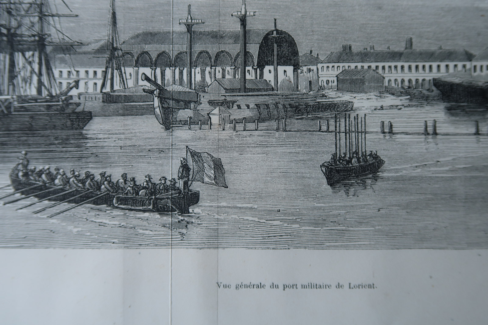 , 5-Antique Prints-FRENCH NAVY-LORIENT-VIEW-PORT-DOCKS-SHIPS-Revue Maritime-1869, Pictura Antique Prints