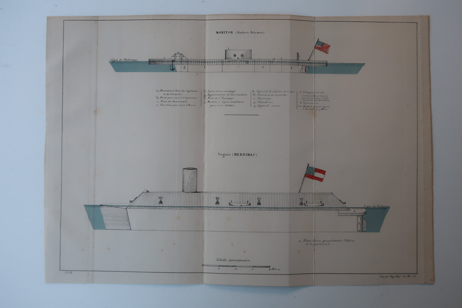 , Antique Print-UNITED STATES NAVY-SHIP-MONITOR-VIRGINIA-Revue Maritime-1869, Pictura Antique Prints