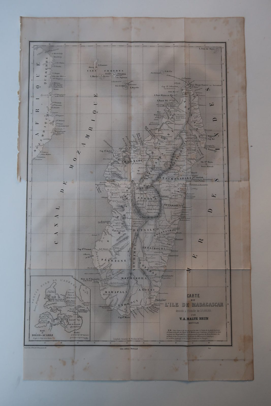 , Antique Map-MADAGASCAR-AFRICA-MALTE BRUN-Revue Maritime-1869, Pictura Antique Prints