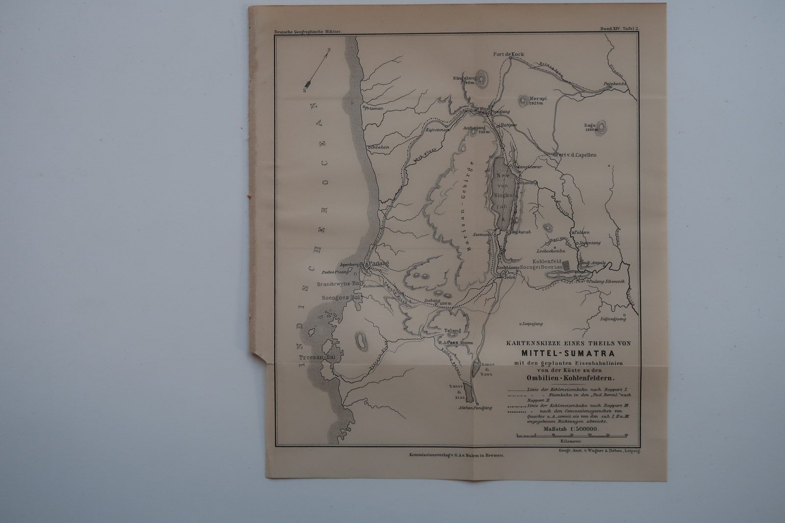 , Antique Map-SUMATRA-RAILROADS-COALFIELDS-INDONESIA-Geogr. Gesellschaft-1891, Pictura Antique Prints