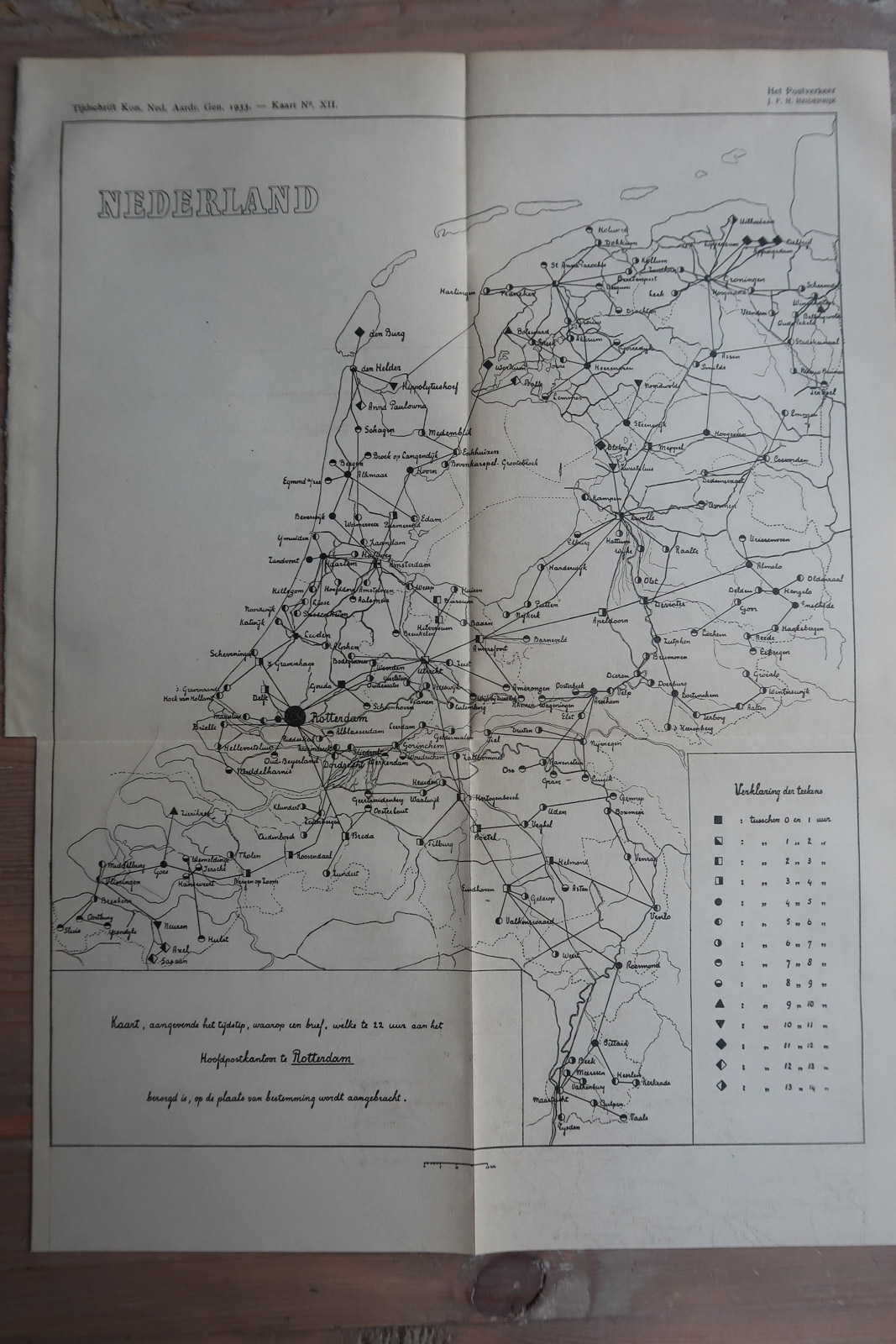 , 3-Antique Maps-POSTAL SERVICE DELIVERY-NETHERLANDS-Aardr. Genootschap-1933, Pictura Antique Prints