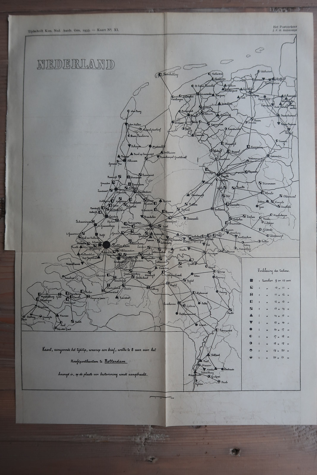 , 3-Antique Maps-POSTAL SERVICE DELIVERY-NETHERLANDS-Aardr. Genootschap-1933, Pictura Antique Prints