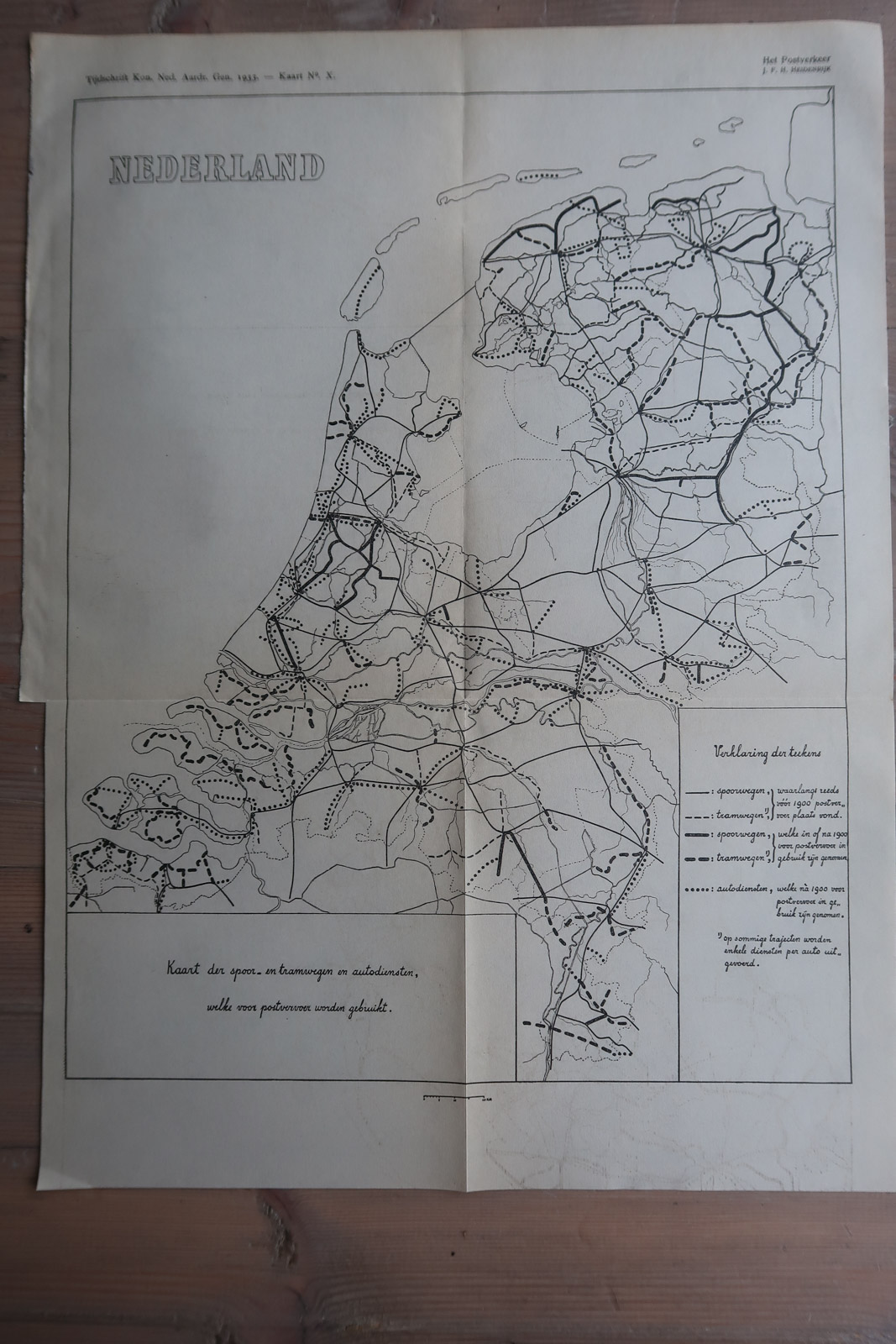 , 3-Antique Maps-POSTAL SERVICE DELIVERY-NETHERLANDS-Aardr. Genootschap-1933, Pictura Antique Prints