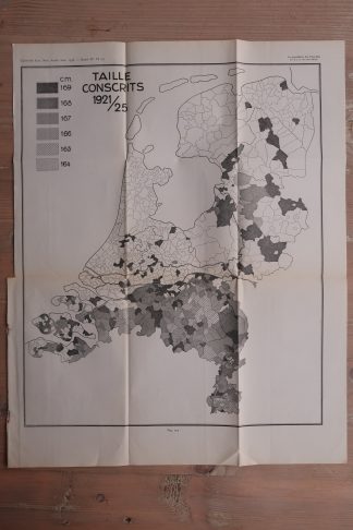 2-Antique Maps-LENGTH OF CITIZENS IN 1921-NETHERLANDS-Aardr. Genootschap-1938